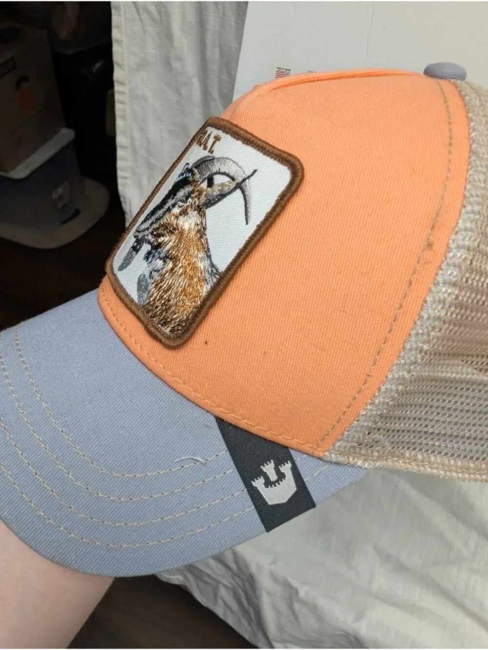 Goorin Bros The Farm GOAT Trucker Hat Orange Gray Mesh Snapback G.O.A.T Patch